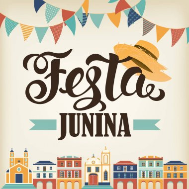 Festa Junina illüstrasyon. Vektör afiş. Latin Amerika tatil. 