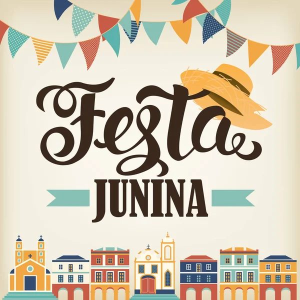 Festa Junina illüstrasyon. Vektör afiş. Latin Amerika tatil. — Stok Vektör
