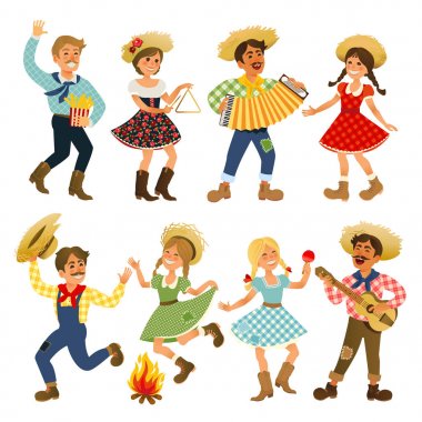 Festa Junina Brezilya June Festivali. Folklor tatil. Karakter. Vektör çizim.