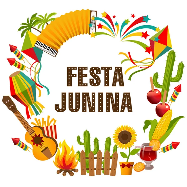 Festa junina κινούμενα σχέδια φόντου με διακοσμητικό πλαίσιο. — Διανυσματικό Αρχείο