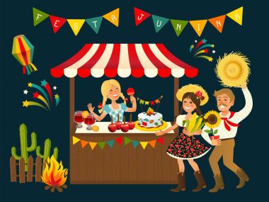 Festa Junina Brezilyalı Apple şeker - June parti Festival çadır. Vektör çizim.