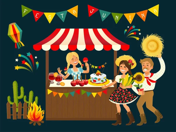 Tienda de campaña Festa Junina Caramelo de manzana brasileña - Festival de la fiesta de junio. Ilustración vectorial . — Archivo Imágenes Vectoriales