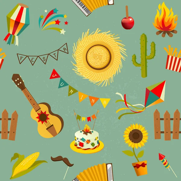 Festa junina naadloze patroon. Vector hand getekende illustratie. — Stockvector