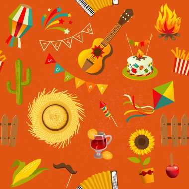 Festa junina seamless modeli. Vektör el çizilen illüstrasyon.