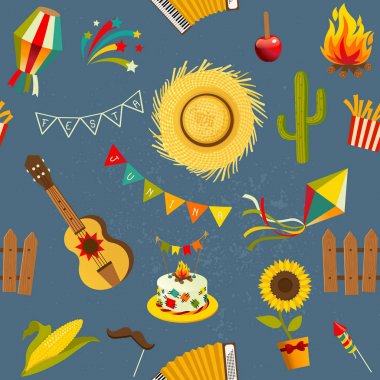 Festa junina seamless modeli. Vektör el çizilen illüstrasyon.