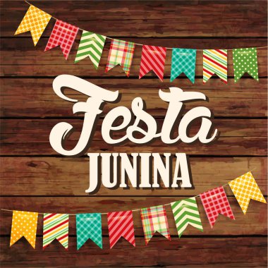 Festa Junina illüstrasyon - geleneksel Brezilya Haziran festival partisi. Vektör çizim. Latin Amerika tatil.