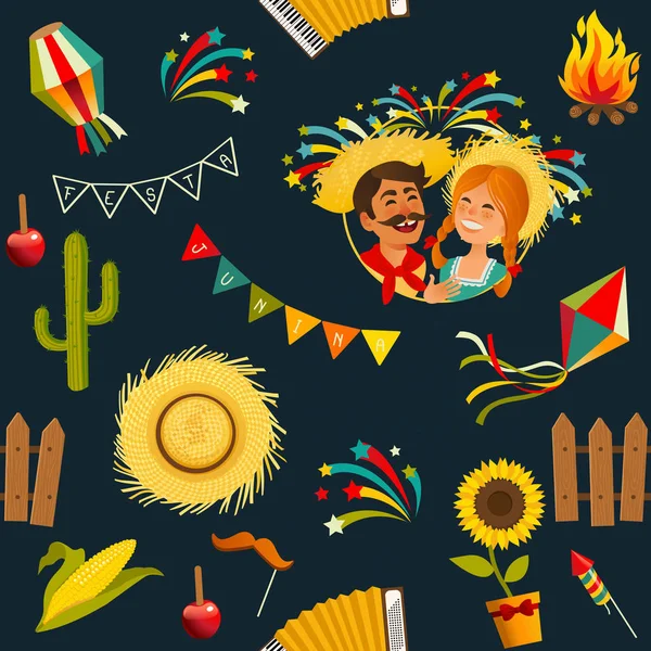 Festa junina naadloze patroon. Vector hand getekende illustratie. — Stockvector