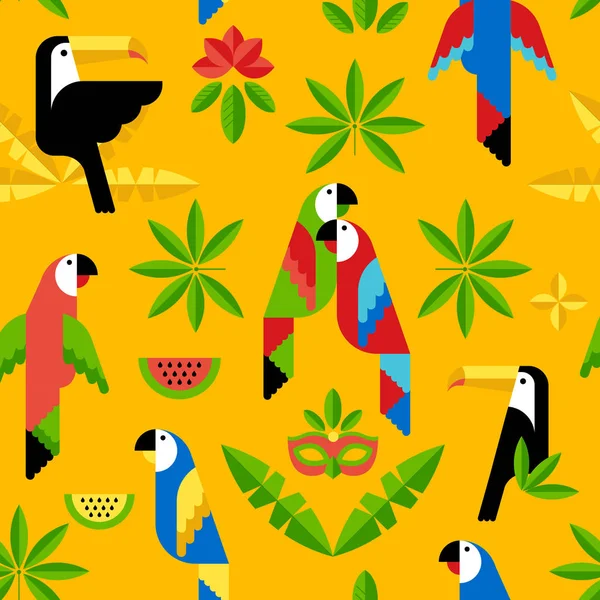 Modèle tropical sans couture avec des oiseaux. Vecteur. Toucan et perroquets . — Image vectorielle
