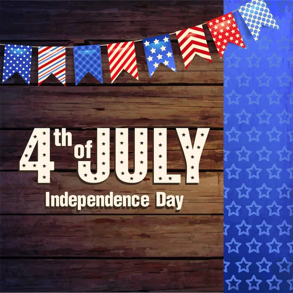 4th July - Independence day of United States of America - festive vector with different holiday symbols isolated on wood background