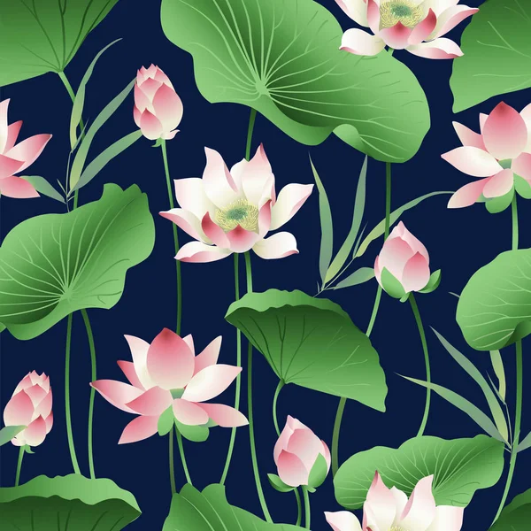 Vektor nahtlose Muster Lotusblüten und Blätter. Aquarell. — Stockvektor