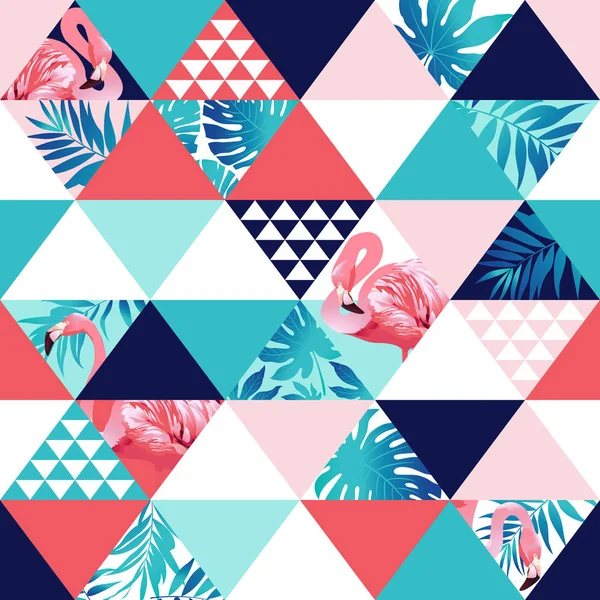 Egzotikus beach divatos varrat nélküli mintát, patchwork illusztrált trópusi virág vektor — Stock Vector