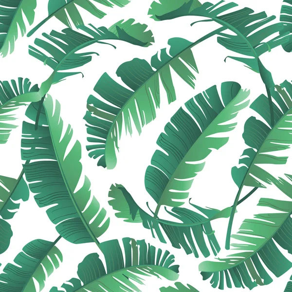 Naadloze aquarel illustratie van tropische bladeren, jungle. Patroon met tropic zomer achtergrondstructuur, inwikkeling van papier, textiel, behang ontwerpen. Banaan palmbladeren. — Stockvector