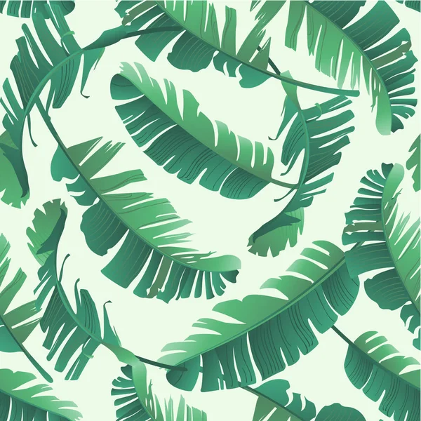 Ilustração sem costura aquarela de folhas tropicais, selva. Padrão com textura de fundo de verão trópico, papel de embrulho, têxtil, design papel de parede. Folhas de bananeira . — Vetor de Stock