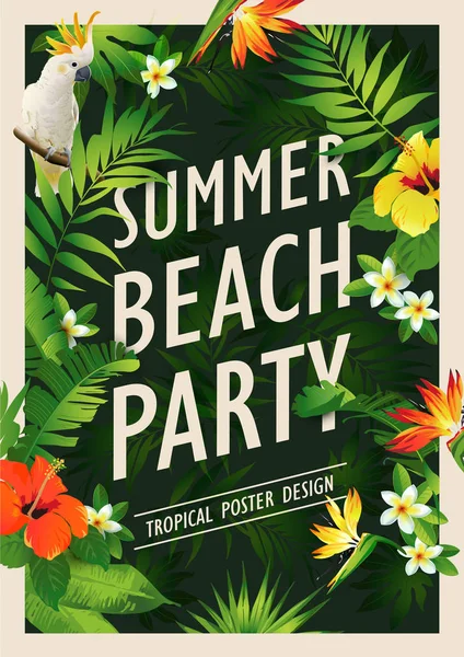 Plantilla de diseño de póster de fiesta de playa de verano con palmeras, fondo tropical banner. Ilustración vectorial . — Vector de stock