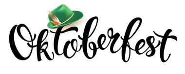 Yeşil Almanya oktoberfest şapka tüy simgesi beyaz arka plan vektör çizim Münih Bira Festivali Oktoberfest el yazısı metin izole karikatür tarzı ile kılık