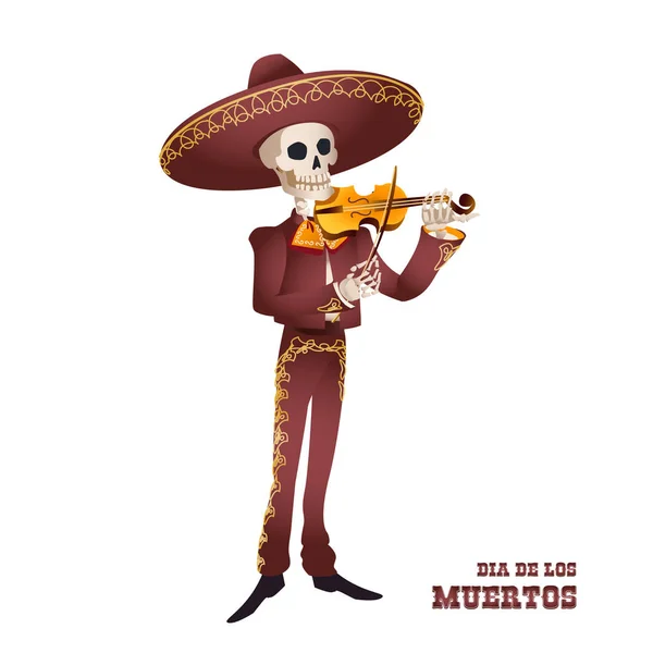 Mariachi musician skeleton — Stock Vector