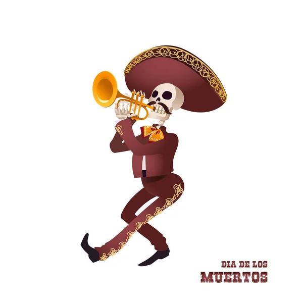 Scheletro del musicista Mariachi — Vettoriale Stock