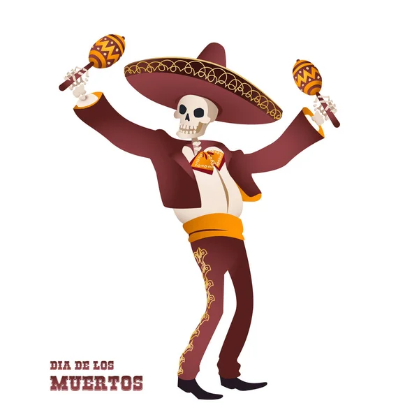 Mariachi musician skeleton — Stock Vector