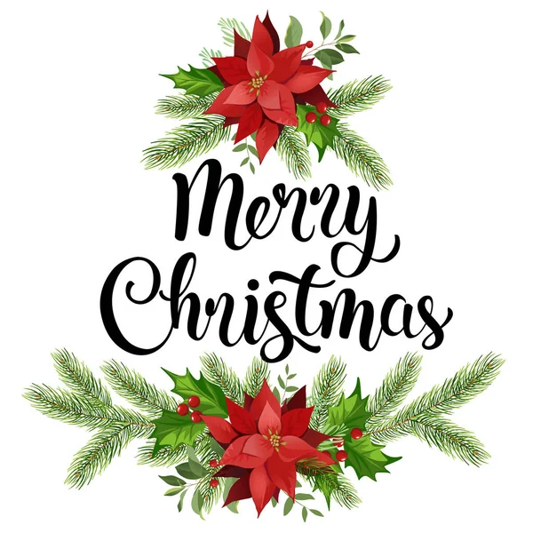 Noel tasarım kompozisyon çelenk kırmızı Atatürk çiçeği ve yaprağı. Suluboya vektör çizim.