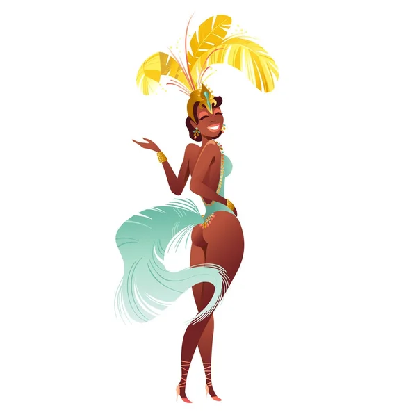 Des danseurs de samba brésiliens. Carnaval vectoriel à Rio de Janeiro filles un costume de festival danse . — Image vectorielle