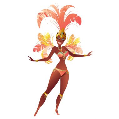 Brezilya samba dansçılar. Rio de Janeiro kızlar vektör karnaval bir festival kostüm dans ediyor.
