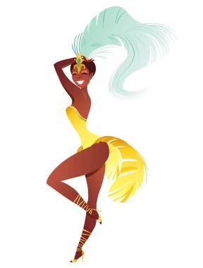 Brezilya samba dansçılar. Rio de Janeiro kızlar vektör karnaval bir festival kostüm dans ediyor.