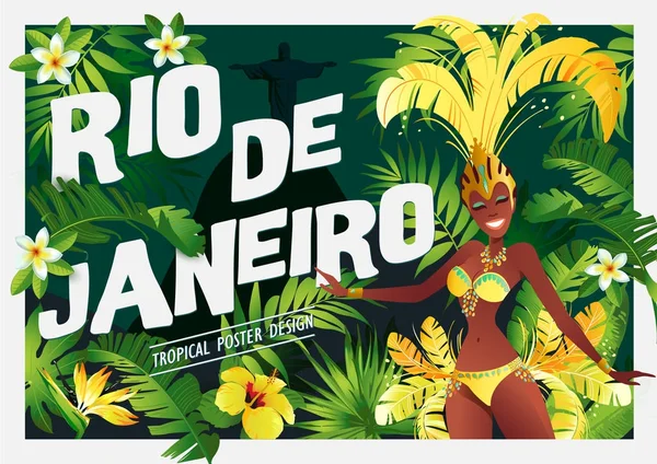 Βραζιλιάνικη σάμπα χορεύτρια στο banner — Διανυσματικό Αρχείο