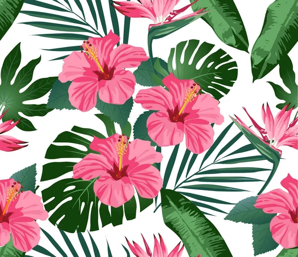 Tropische bloemen en bladeren — Stockvector