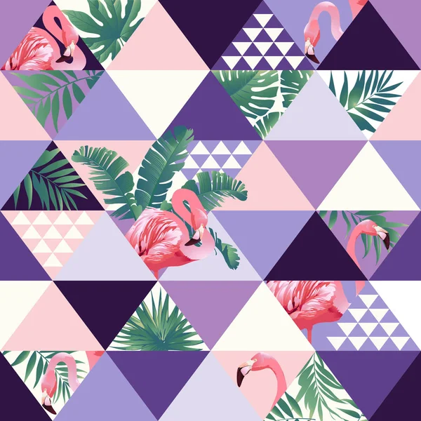 Plage exotique motif sans couture tendance, patchwork illustré vecteur floral feuilles de banane tropicales . — Image vectorielle