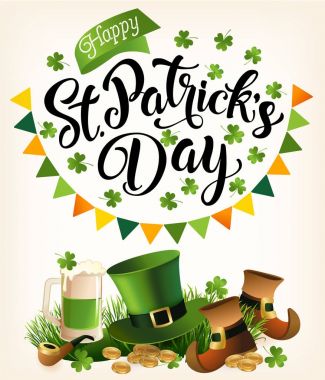 St Patricks Günü tatil rozet tasarım, vektör çizim