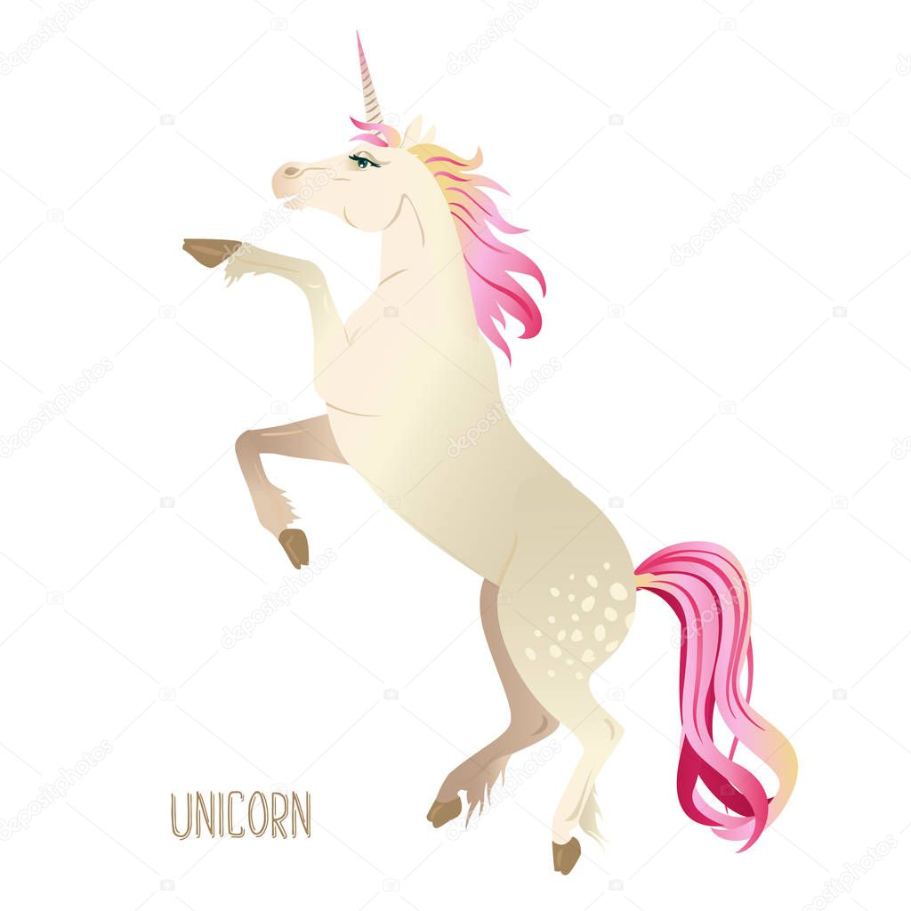 Beautiful watercolor unicorns in pink and purple colors. Vector illustration.