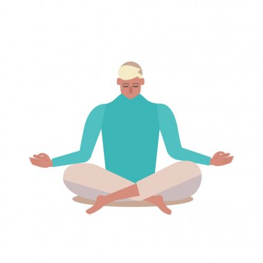 Yoga. Vektör çizim düz tasarımı bir lotus oturan kişi poz.