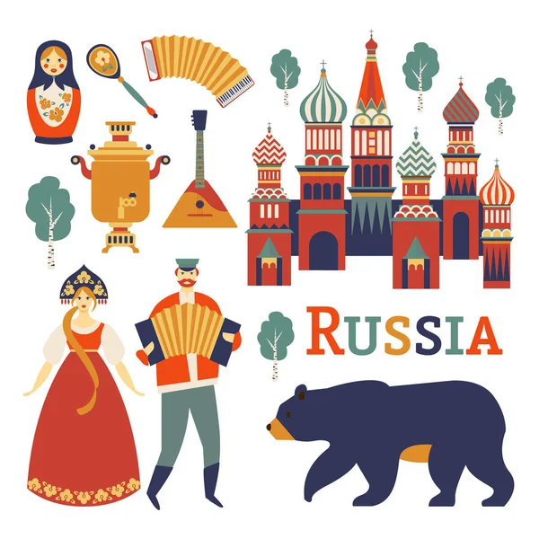 Rusia Iconos Establecidos Colección Vectorial Cultura Rusa Imágenes Naturaleza Incluyendo — Vector de stock