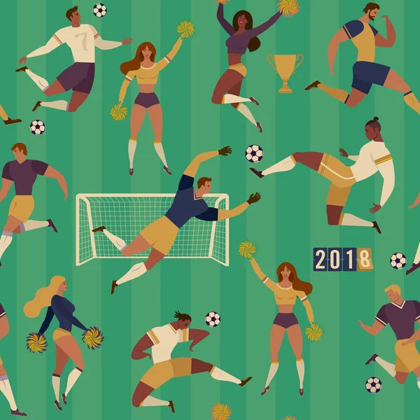 Fotbal Soccer Hráči Roztleskávačky Postavy Vzor Bezešvé Vektorové Ilustrace — Stockový vektor