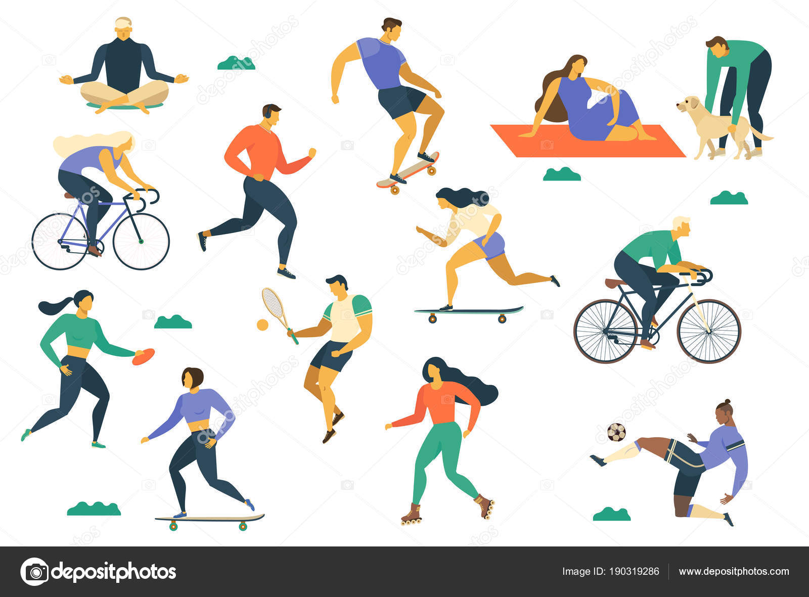 Set Active People Doing Different Sports White Background Stock