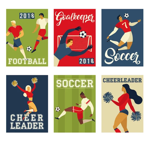 Fußballer Und Cheerleader Plakatieren Charaktere Als Vektorillustration — Stockvektor