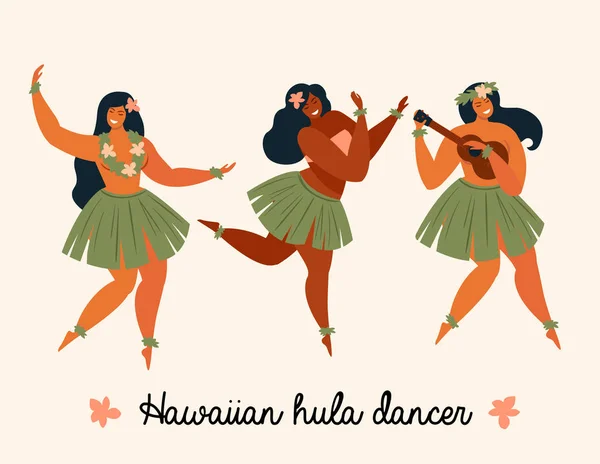 Set Hawaiian Hula Dancers Pink Background — Stock Vector