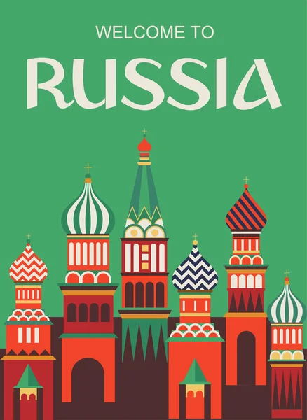 Welkom bij Rusland. Russische traditionele volkskunst. Poster. Platte ontwerp vectorillustratie. — Stockvector