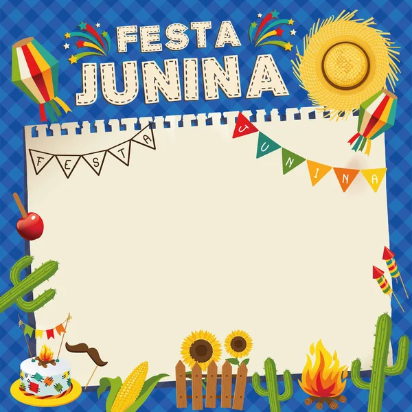 Festa Junina Brezilya June Festivali. Retro Poster folklor tatil. Kafes arka plan. Vektör çizim.