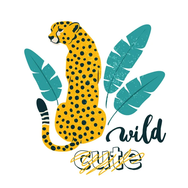 Wild slogan. Leopard. Typography graphic print, fashion drawing for t-shirts. Vector stickers, print, patches vintage. — ストックベクタ