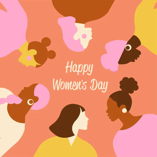 International Women s Day. Vector templates with cute women for card, poster, flyer and other users. — Stock Vector