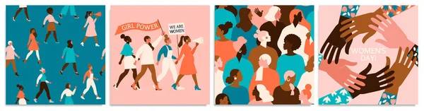 一组矢量幻象。 3月8日，国际妇女日。 女性主义的概念设计。 卡片、海报、传单和其他用户的矢量模板. — 图库矢量图片