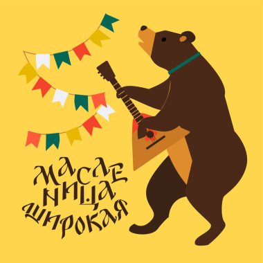 Vector Bear, Balalayka Rus Tatil Karnavalı 'nda çalıyor. Rusça çevirisi Shrovetide veya Maslenitsa.