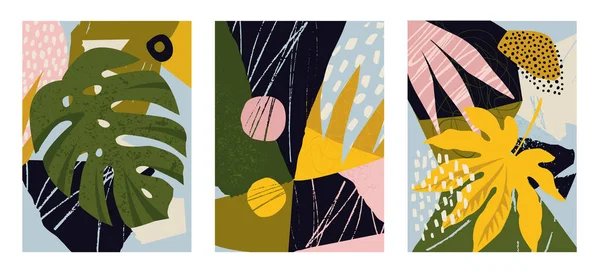 Ensemble d'affiches modernes pour la décoration de la maison, invitation, dessins de cartes de voeux. Illustrations minimalistes abstraites avec éléments de design dessinés à la main, plantes, formes géométriques . — Image vectorielle