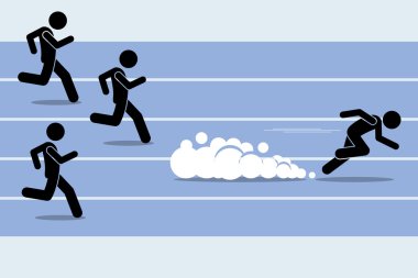 Fast runner sprinter overtaking everybody in a race track field event. clipart