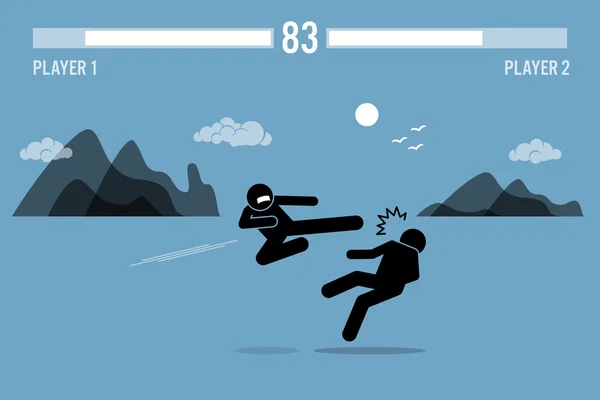 Stick figure fighter characters fighting in a game.