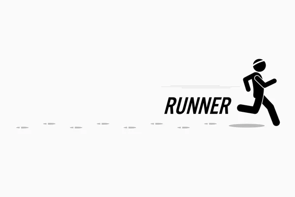 Loper loopt en opleiding in het buiten lopen plaats verlaten voetafdruk achter. — Stockvector