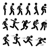verschiedene Menschen Menschen zu Fuß Running Runner posiert Haltungen Möglichkeiten Strichmännchen Piktogramm Symbole