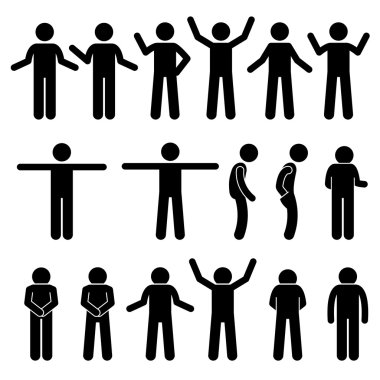Various Body Gestures Hand Signals Human Man People Stick Figure Stickman Pictogram Icons clipart