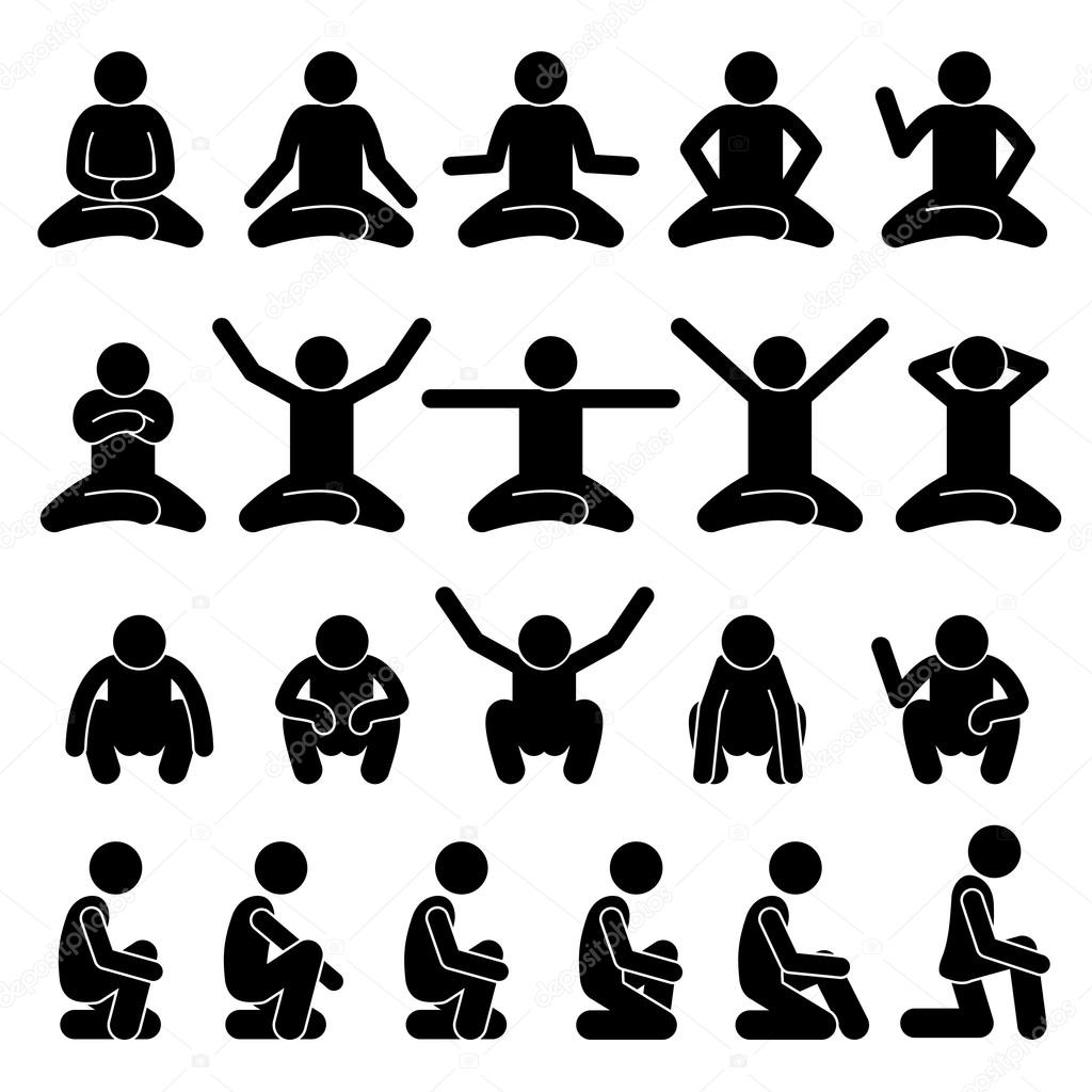 Set of man drawing, different poses, stick figure people pictogram